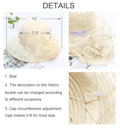 Women's Organza Derby Fascinator Hat Cloche Bowler Hat Cocktail Tea Party Wedding Sun Hat - color: A6-beige