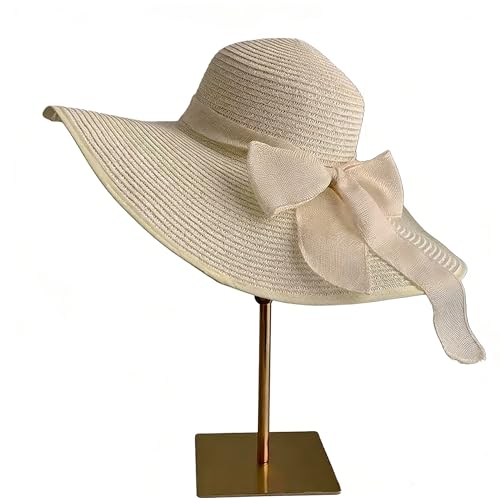 Womens Sun Straw Hat Wide Brim UPF 50+ Fashion Foldable Packable Floppy Beach Hat for Women Travel Outdoor Beige