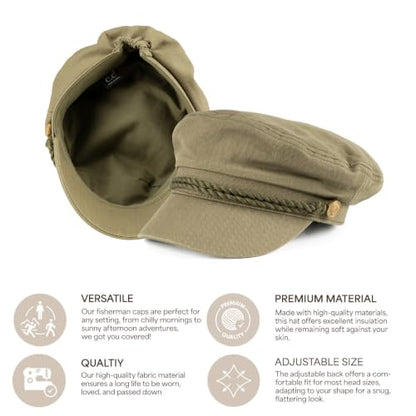 C.C Cotton Fisherman Cap for Women – Classic Fiddler Hat, Lightweight Breathable Cotton, Trendy Greek Fisherman Style - color: Cotton-olive