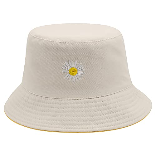Flower Reversible Bucket Hat Cotton Summer Travel Beach Sun Hats Emboridery for Women Men