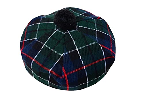 HAAUR Scottish Tammy Hat Traditional Kilt Tam o' Shatner Acrylic Wool Flat Bonnet Various Tartans with Pompom One Size - color: Leslie