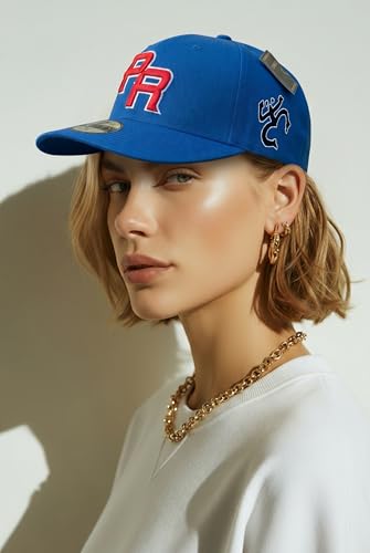 Puerto Rico PR Blue Coqui Snapback Hat, 5D Embroidered Logo Cap with Coqui Side Patch, High Crown Adjustable Baseball Hat for Men Women