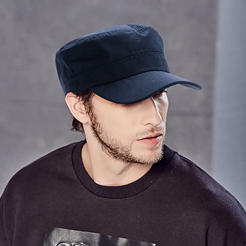 2 Pack Cadet Army Caps Flat Top Military Hats for Men Women - color: Navy Blue