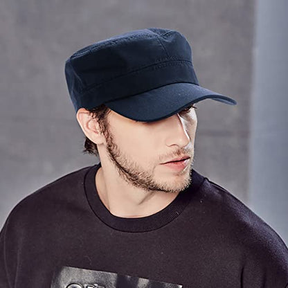 2 Pack Cadet Army Caps Flat Top Military Hats for Men Women - color: Navy Blue