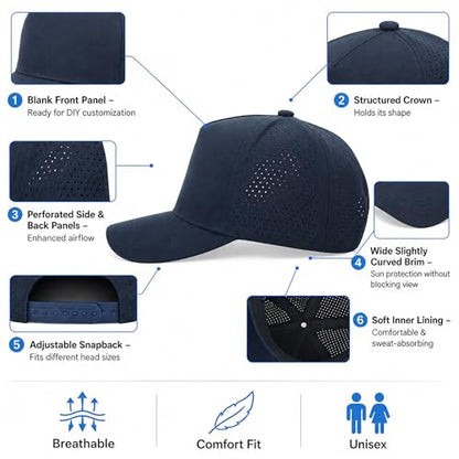 5 Panel Baseball Cap Quick Dry Mesh Snapback Hat for Women Men - color: Black+navy+sagegreen