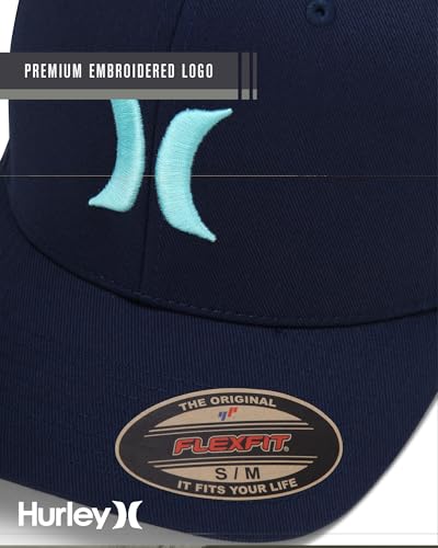 Hurley Mens Textured Fitted Baseball Cap, Moisture Wicking, Curved Brim - color: Mystic Navy, size: Small-Medium