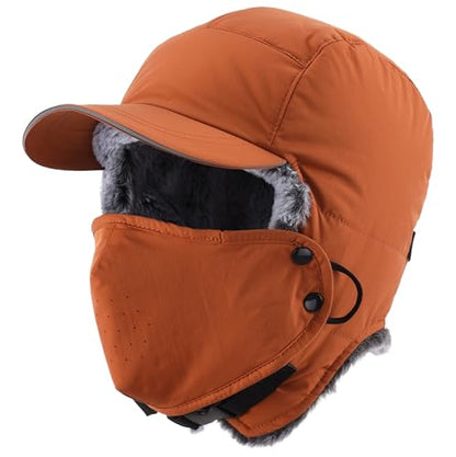Connectyle Trapper Hat for Men Women Faux Fur Winter Hat with Ear Flaps Water-Resistant Hunting Hats Ushanka Skiing Cap - color: Caramel Brown