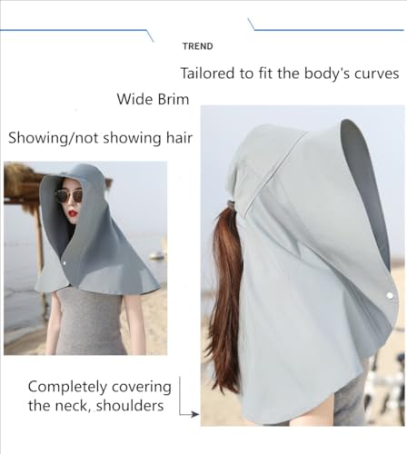 Wide Brim Sun Hat Balaclava Packable Neck Gaiter Lightweight Shawl for Women Summer Hat Beach Outdoors - color: Beige