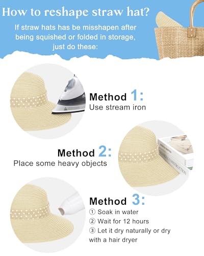 Sun Beach Straw Hats for Women, Summer Wide Brim Hat - color: Light Beige, size: Large
