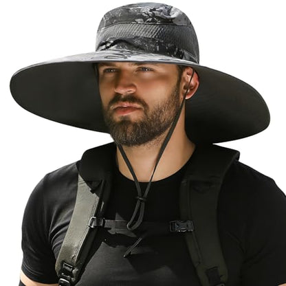 Wide Brim Sun Protection Hat Outdoor Unisex Ventilated Hats for Hiking Beach Fishing Safari Garden Lawn Yard Work Kayaking - color: Dark Gray Ink Wash