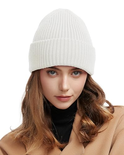 Wool Beanie for Men Women, Seamless Knit Cuffed Warm Winter Hats - color: 1pcs-white