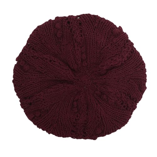 ZLYC Women Cotton Slouchy Crochet Beret Handmade Cutout Floral Beanie Hat - color: Knit Burgundy