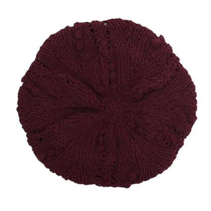 ZLYC Women Cotton Slouchy Crochet Beret Handmade Cutout Floral Beanie Hat - color: Knit Burgundy
