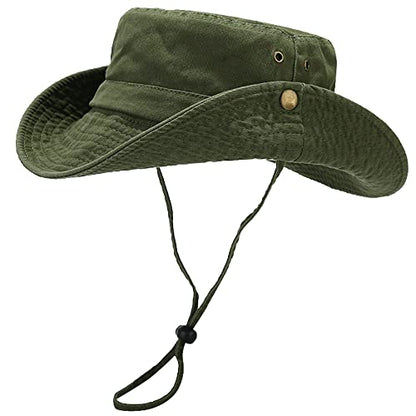 Unisex Cotton Boonie Hat Summer Fishing Bucket Hat Sun Hat with String - color: Solid Army Green
