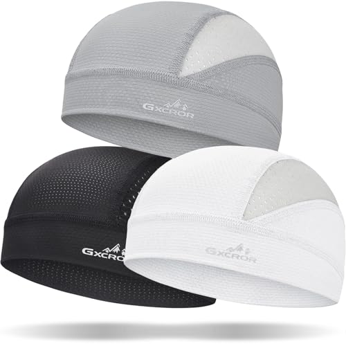 GXCROR Cooling Skull Cap for Men Women Sweat-Wicking Breathable Mesh Liner for Helmets, Summer Cycling Motorcycle - color: Black+gray+white, size: Medium
