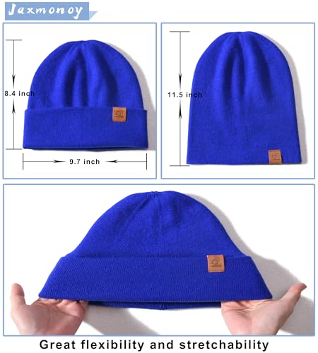 jaxmonoy Slouchy Knit Beanies Winter Hats for Women Men Soft Warm Reversible Slouch Cuffed Skull Knitted Beanie Cap - color: Cobalt