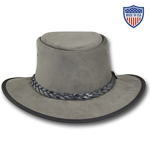 Barmah Hats Foldaway Cattle Suede Leather Hat - Item 1061 - color: Grey, size: XX-Large