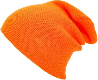KBETHOS Made in USA Classic Men's Women's Cuffed Folded Acrylic Knit Beanie Hat Solid Unisex Cold - color: Neon Orange Solid Long Beanie