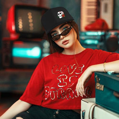 Flat Bill Hats for Men Snapback Hats for Men Baseball Cap for Men Black Snapback Women Fitting Hat - color: Skeleton Biting Flower