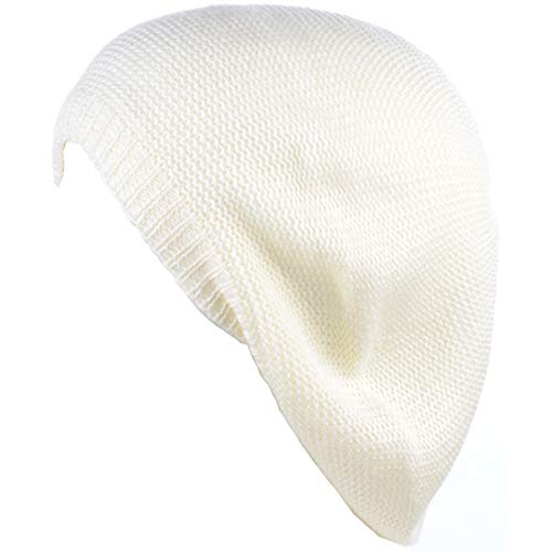 BYOS Chic French Style Lightweight Soft Slouchy Knit Beret Beanie Hat in Solid - color: 2-pack Off White & Black
