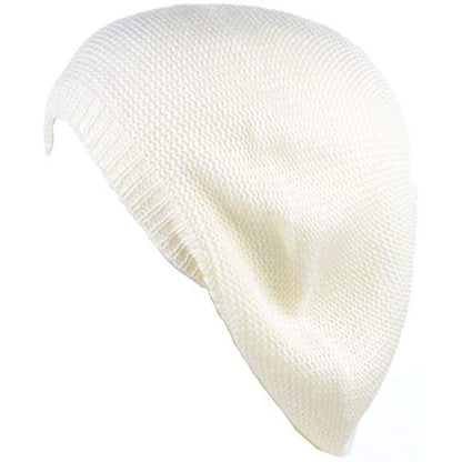 BYOS Chic French Style Lightweight Soft Slouchy Knit Beret Beanie Hat in Solid - color: 2-pack Off White & Black