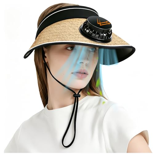 Wide Solar Powered Fan Hat for Women & Men (Brim Diameter 5.3 in) UPF50+ Solar Fan Sun Hat with 25H Cooling for Fishing - color: Brown