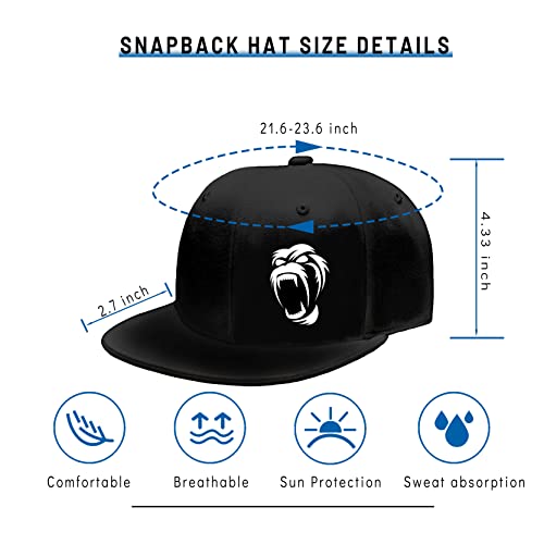 Horror Skull Hat Snapback Hat for Men Women Black Adjustable Classic Adult Baseball Cap Flat Bill Hip Hop Cap - color: Animal Gorilla