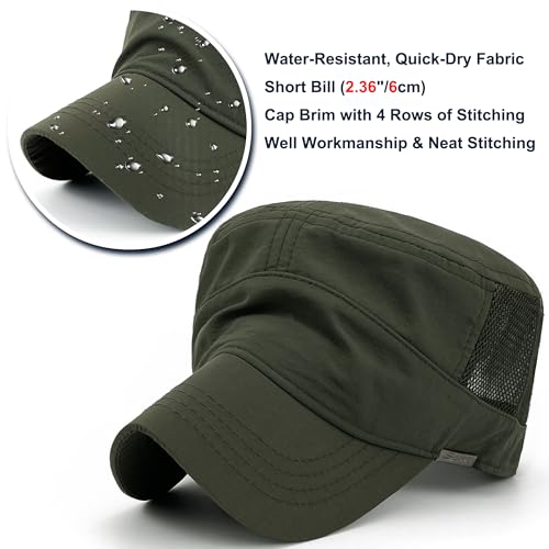 Loneshark Water Resistant Military Hat Quick Dry Cadet Cap Army Flat Top - color: Sport-logo-w-mesh-green