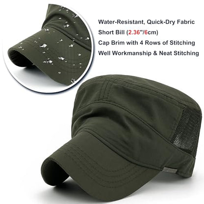Loneshark Water Resistant Military Hat Quick Dry Cadet Cap Army Flat Top - color: Sport-logo-w-mesh-green