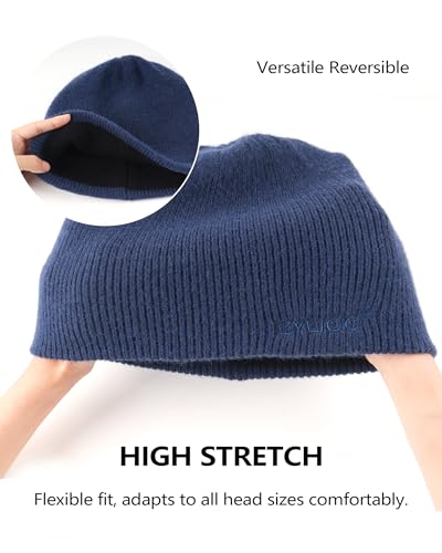 Zylioo XXL XL L Reversible Beanie for Big Heads Men Women, Winter Knit Hat - color: 2*black/Black+1*black/Navy, size: Medium-Large