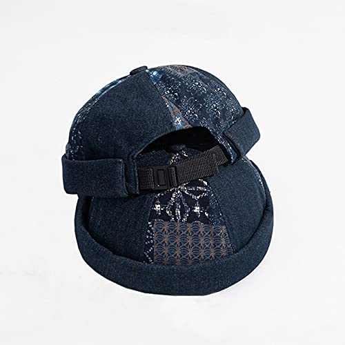 Men Hats Docker Cap Hats Beanie Sailor Cap Worker Hat Rolled Cuff Retro Brimless Hat with Adjustable (318-Dark Blue)