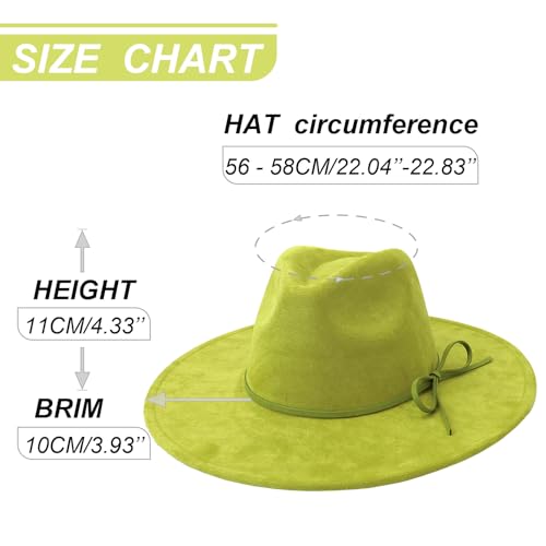 Fedora Hats for Women Man with Big Wide Brim Classic Suede Panama Hat Western Outdoor hat - color: Avocado-green