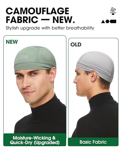 SUNMECI 2Pcs Camo Breathable Mesh Helmet Liner Skull Cap Cooling Cycling Moisture‑Wicking Hard Hat for Men Women - color: Black&army Green