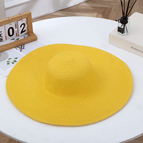Big Beach Hats for Women Foldable Summer Wide Brim Packable Oversized Sun Hat Lady Girl Travel Straw Cap - color: Yellow