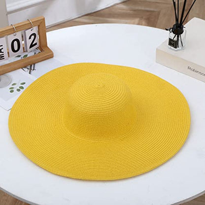 Big Beach Hats for Women Foldable Summer Wide Brim Packable Oversized Sun Hat Lady Girl Travel Straw Cap - color: Yellow