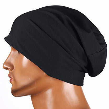 Mens Slouch Hollow Beanie Summer Skullcap B090 - color: Reversible Black