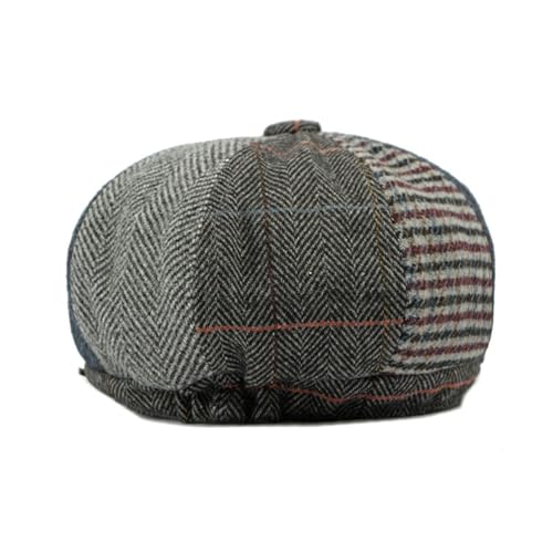 Men's Faux Woolen Tweed Plaid Ivy Cabbie Gatsby Newsboy Golf Paperboy Hat Cap - color: 878grey