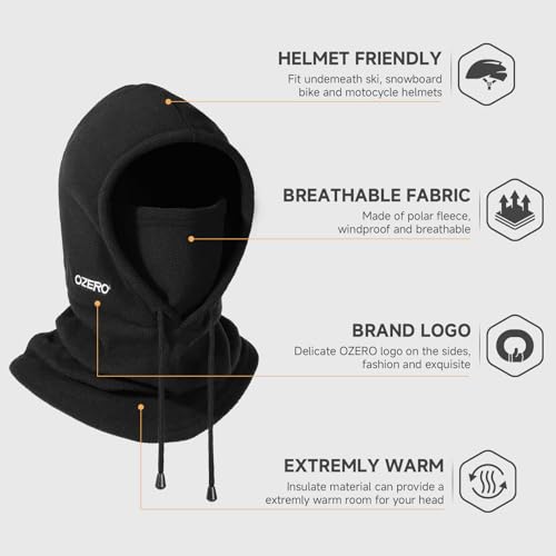 OZERO Face Balaclava Ski Mask: Windproof Thermal Convertible for Men Women - color: Black