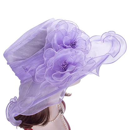 Lawliet Womens Dressy Wide Brim Church Wedding Occasion Sun Hat A613 - color: Light Purple