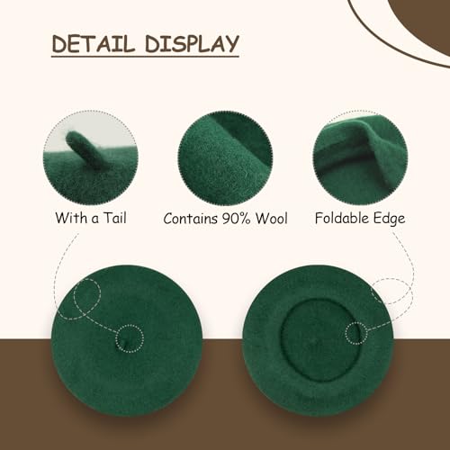 Gllutt Women Wool Beret Hat French Style Solid Color - color: Dark Green