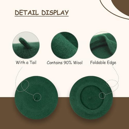 Gllutt Women Wool Beret Hat French Style Solid Color - color: Dark Green