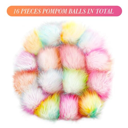 Tatuo 16 Pcs Faux Fur Pom Poms for Hats, Rainbow Color - color: Rainbow Color
