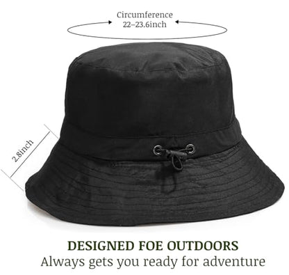 Unisex Waterproof Foldable Bucket Hat Packable Sun Cap for Hiking - color: Black