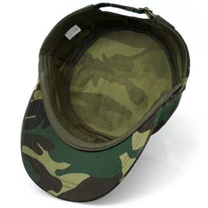 Unisex Cadet Army Cap Adjustable Flat Top Cap Washed Cotton Military Hat Baseball Cap - color: Camo B