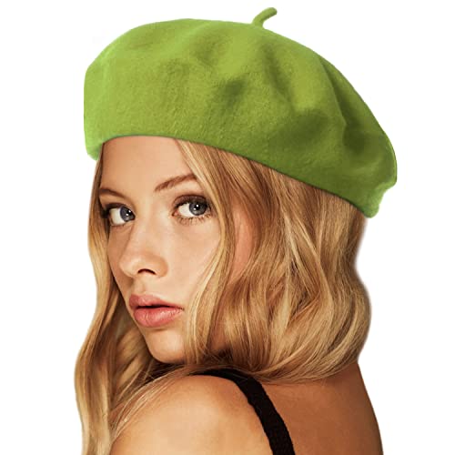 Wheebo Wool Beret Hat,Solid Color French Style Winter Warm Cap for Women Girls Lady - color: Green