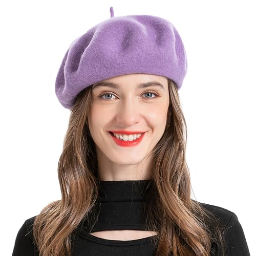 ZLYC Wool French Beret Hat Solid Color Classic Artist Cap for Women - color: Lavender