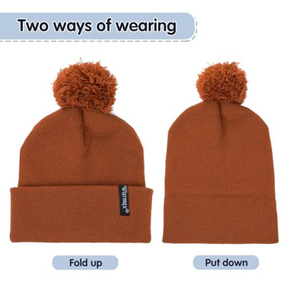 Zando Toddler Winter Hat & Pom Pom Beanie, Double Layer Knit Cap for Boys & Girls - color: White, size: 3-8 Years