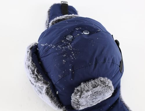 Home Prefer Men's Trapper Hat with Face Mask Faux Fur Trooper Trapper Hat for Men Winter Hunting Hat - color: Navy Blue