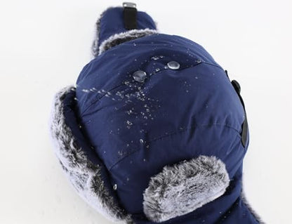Home Prefer Men's Trapper Hat with Face Mask Faux Fur Trooper Trapper Hat for Men Winter Hunting Hat - color: Navy Blue