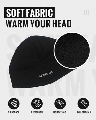 WRELS Thermal Running Skull Cap with Ear Flaps - Winter Hat for Men & Women, Windproof Athletic Beanie Helmet Liner - color: Women-black
